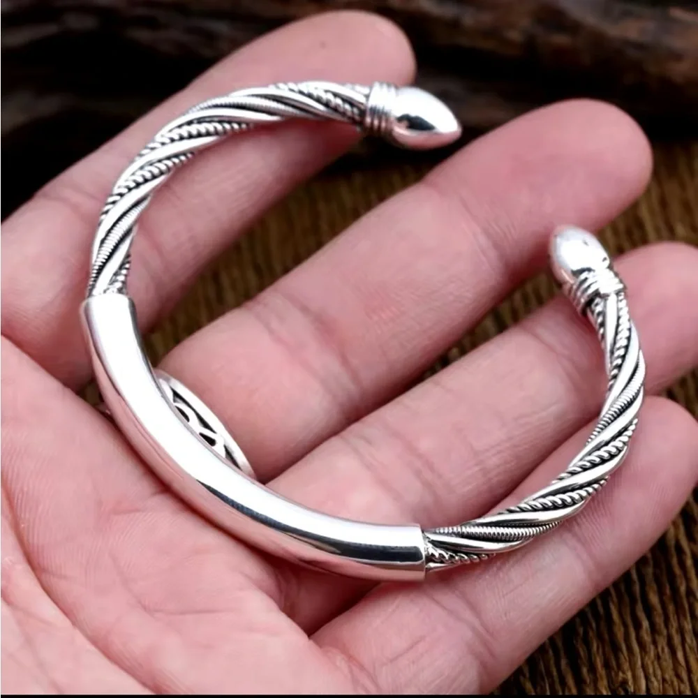MEN’S SILVER CUFF BANGLE BRACELET - Picture 2 of 8